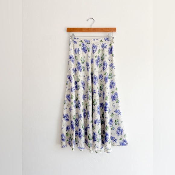 Vintage Blue Floral Silk Skirt - Picture 2 of 5